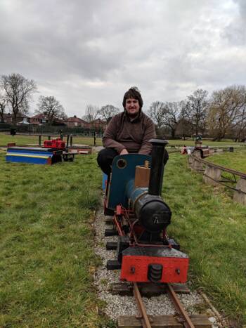Our newest member on his first experience of driving a steam engine.